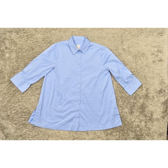 Chico's Size 1 Blue Cotton Blend Button-Up Top - Preowned Long Sleeve - Picture 3 of 8